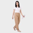 Women's Beige Regular Fit Solid Elastic Waist Palazzos, Beige, small