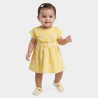 Infant Girls' Yellow Regular Fit Daisy Printed Ruffle Neck Frock, Yellow, small