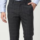 Men's Navy Blue Slim Fit Checked Formal Trousers, Dark Blue, small