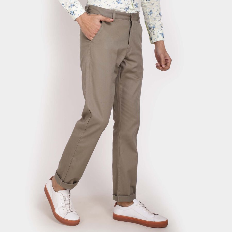 Solid Cross Pocket Slim Fit Trousers, Light Grey, large image number null