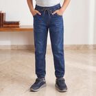 Boys Blue Jogger Fit Washed Jeans, मध्यम नीला, small