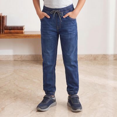 Boys Blue Jogger Fit Washed Jeans