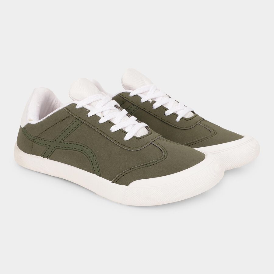Men's Muted Olive Green Lace-Up Casual Sneakers, ओलिव, large