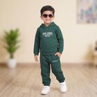 Boys Green Hooded Neck Graphic Printed Baba Suit, Dark Green, small