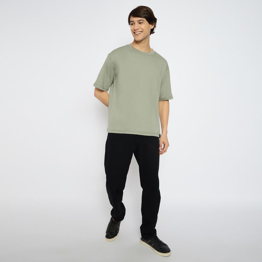 Men's Round Neck Half Sleeves T-Shirt , हल्का हरा, large
