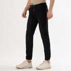 Men's Jet Black Slim Fit Elastic Waist Jeans, काला, small image number null