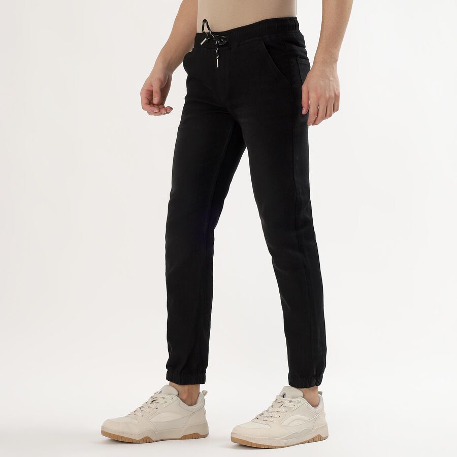 Men's Jet Black Slim Fit Elastic Waist Jeans, काला, large image number null