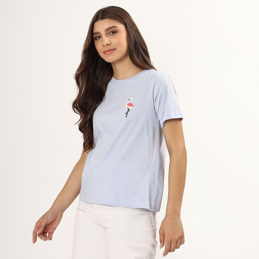 Ladies' 100% Cotton Round Neck T-Shirt , Light Blue, large image number null