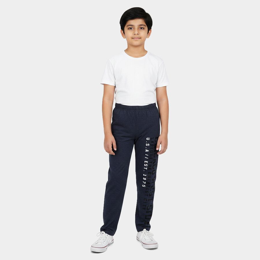 Boys' Navy Blue Straight Fit Graphic Printed Cotton Blend Pyjama, Mid Blue, large