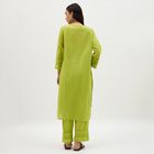 Women's Bright Lime Green Cotton Self Design Ethnic Set, Light Green, small image number null