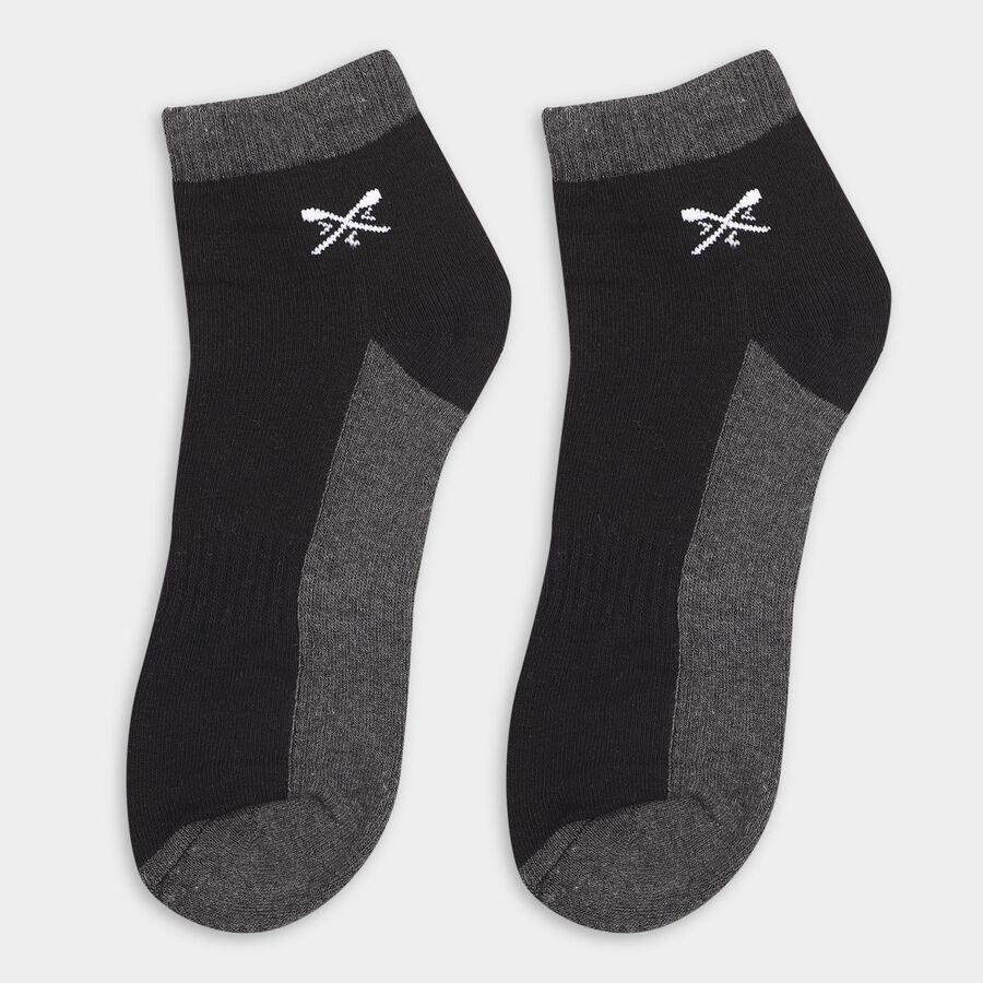 Men's Black and Gray Ankle-Length Cotton Blend Socks, Black, large image number null