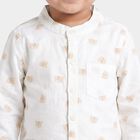 Infants Off White Cotton Long Sleeve Mandarin Collar Shirt, Off White, small