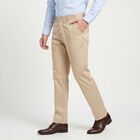 Men's Beige Slim Fit Flat-Front Formal Trousers, Beige, small