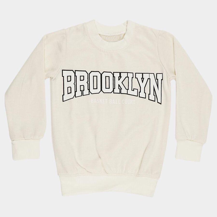 Boys Cream Crew Neck Casual Sweatshirt, ऑफ व्हाइट, large image number null