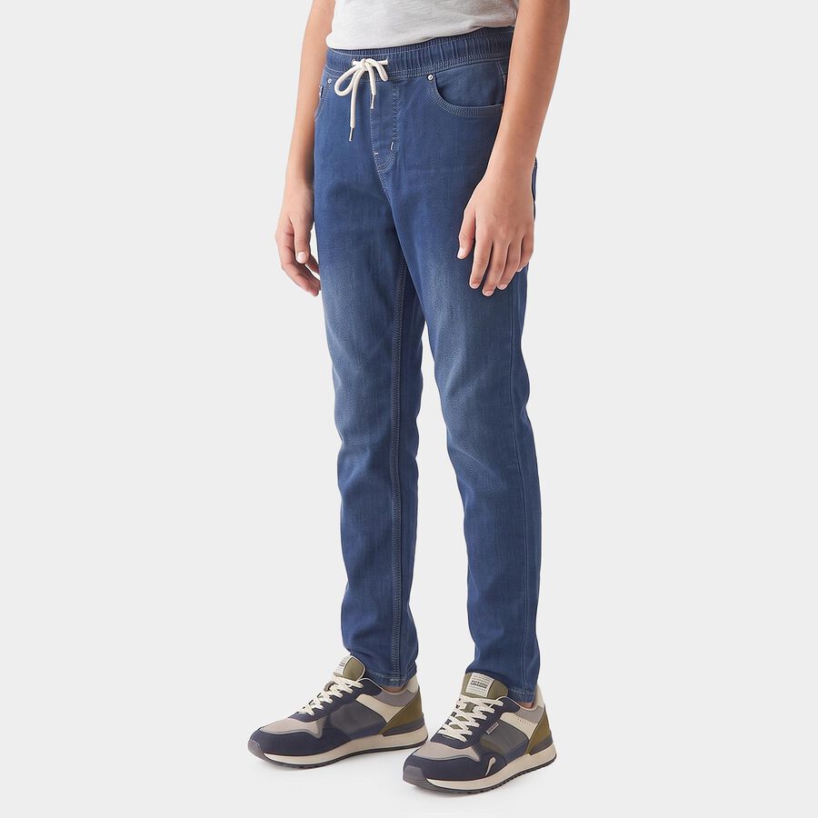 Boys' Blue Straight Fit Drawstring Waist Jeans, Light Blue, large