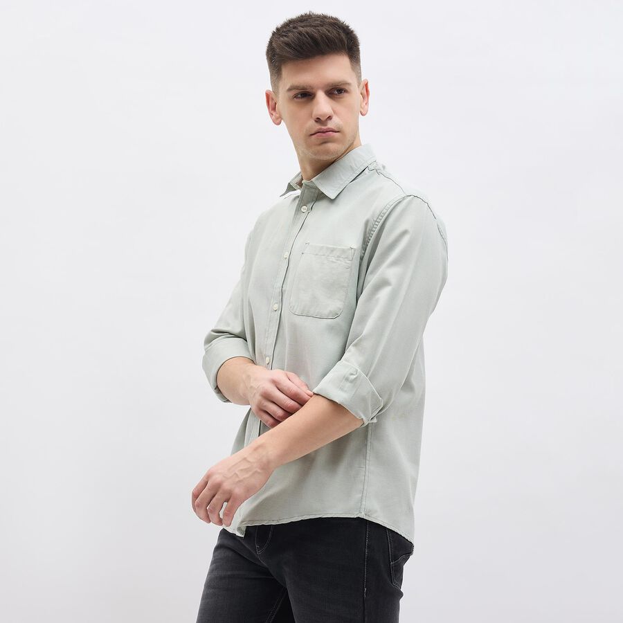 Men's Light Sage Green Cotton Full Sleeve Classic Collar Shirt, Light Green, large image number null