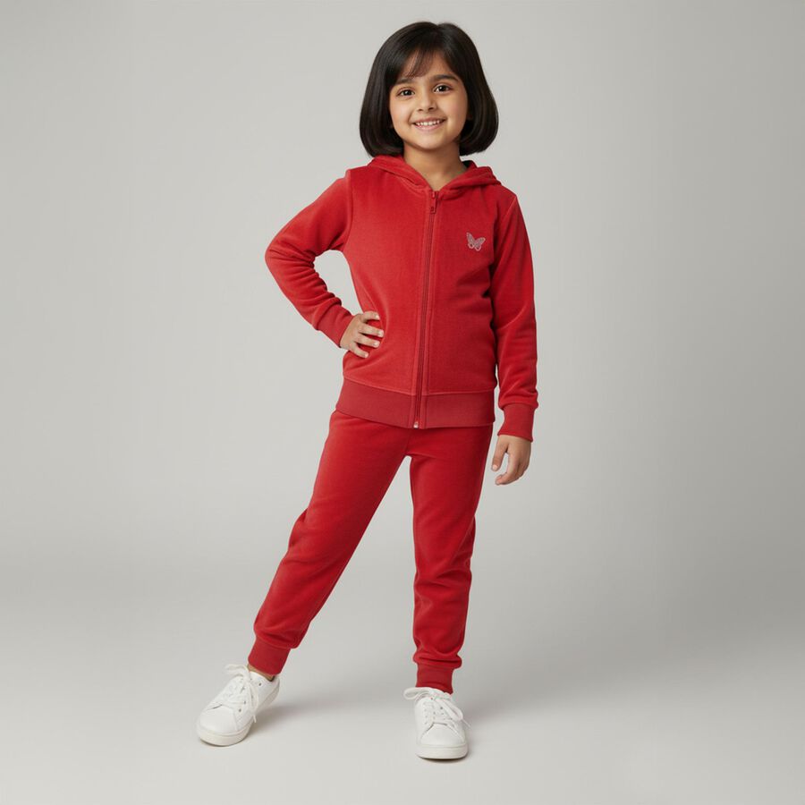 Girls Deep Crimson Red Hooded Casual Hipster Set, Maroon, large image number null