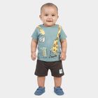Infants' Light Blue 100% Cotton Round Neck Graphic Print Baba Suit, टील ब्लू, small