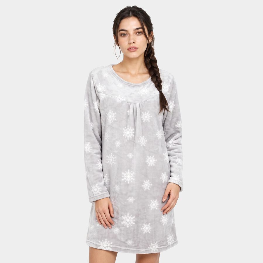 Women Grey Round Neck A-Line Nighty, हल्का ग्रे, large
