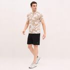 Men's Muted Beige Cotton Round Neck Floral Print T-Shirt, Khaki, small image number null