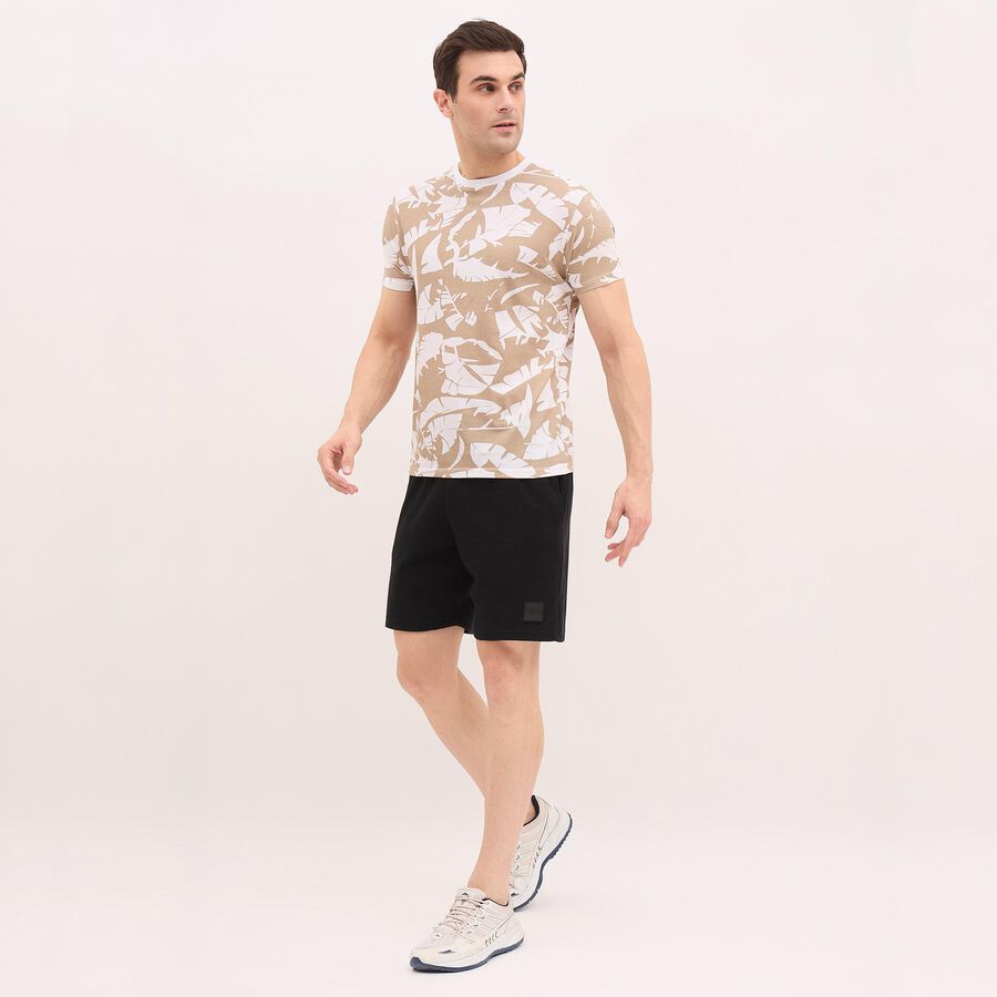 Men's Muted Beige Cotton Round Neck Floral Print T-Shirt, Khaki, large image number null