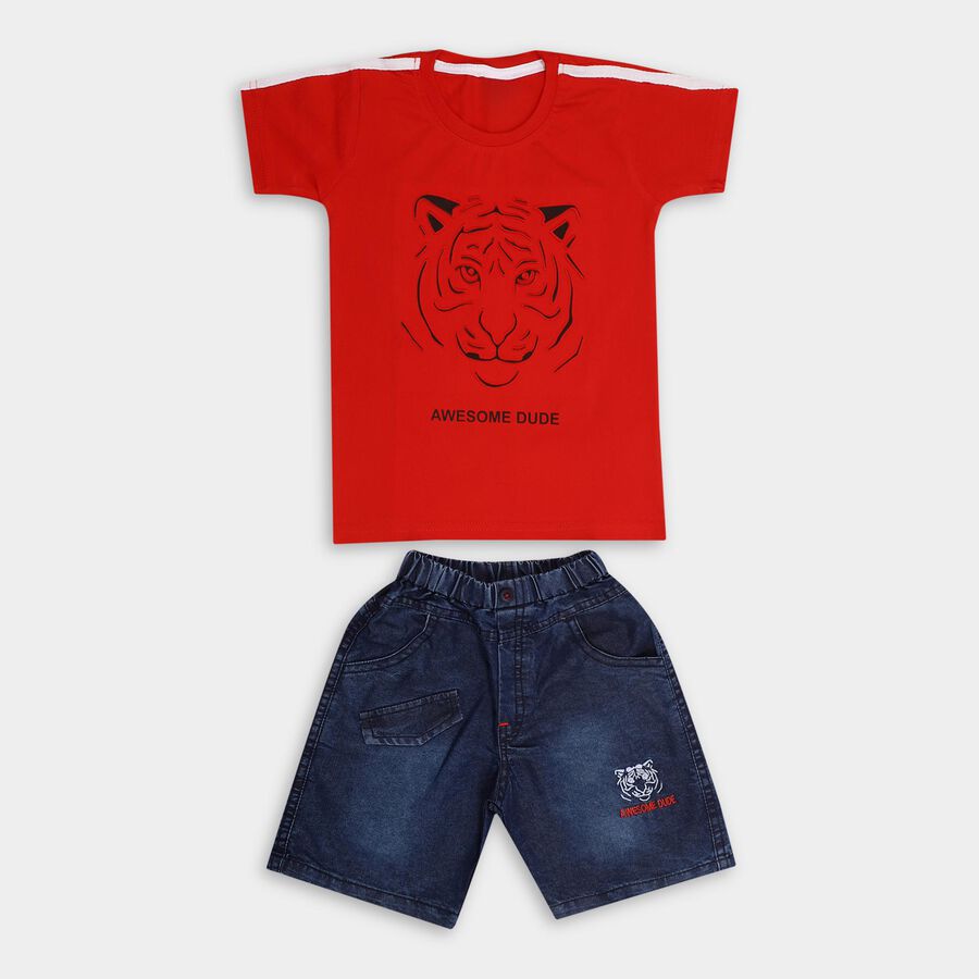 Boys' 100% Cotton Woven Baba Suit, Red, large image number null