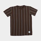 Boys Brown Round Neck Striped Boys T-Shirt, Brown, small