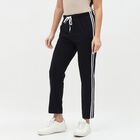 Women's Jet Black Straight-Leg Side-Striped Track Pants, काला, small
