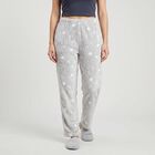 Women's Grey Straight Fit Moon Lounge Pyjama, हल्का ग्रे, small