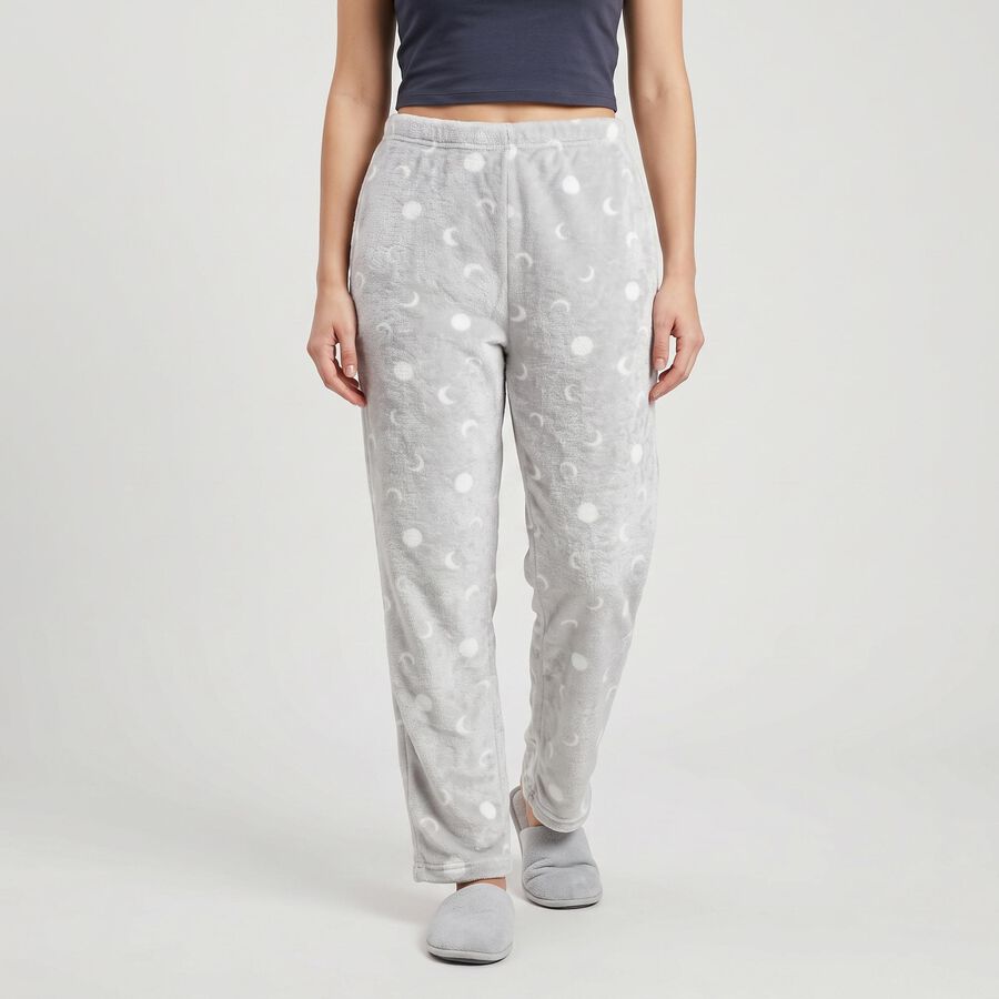 Women's Grey Straight Fit Moon Lounge Pyjama, हल्का ग्रे, large