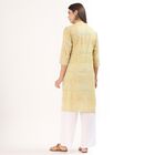 Women's Yellow Round Neck Straight Kurta, पीला, small