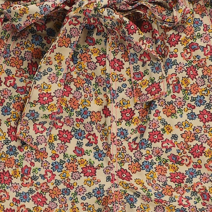 Girls' Multicolor Floral Loose Fit Tie-Waist Trousers, गहरा पीला, large image number null