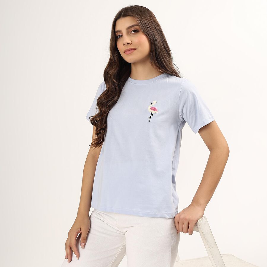 Ladies' 100% Cotton Round Neck T-Shirt , Light Blue, large image number null