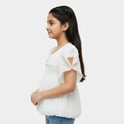 Girls' White Round Neck Casual Graphic Printed T-Shirt, White, small