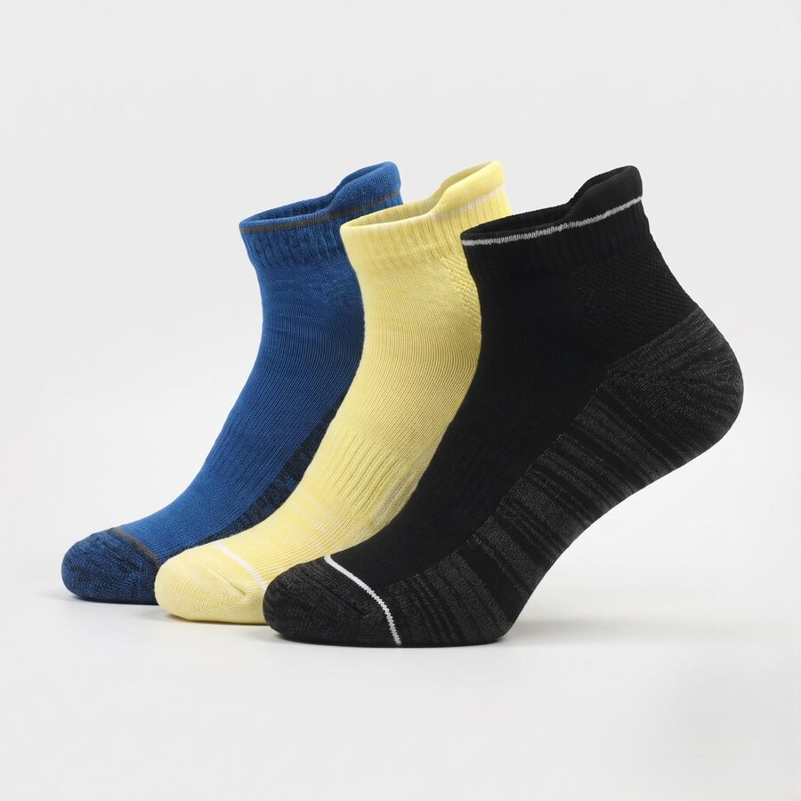 Men's Ankle Length Solid Pack of 3 Socks ( Blue, Yellow, Black ), Yellow, large