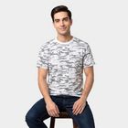 Men's White Cotton Round Neck Abstract Regular T-Shirt, सफ़ेद, small