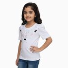 Girls Bright Snow White Cotton Round Neck Casual T-Shirt, White, small