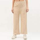 Women's Light Beige Relaxed Fit Ribbed Harem Pants, गहरा पीला, small