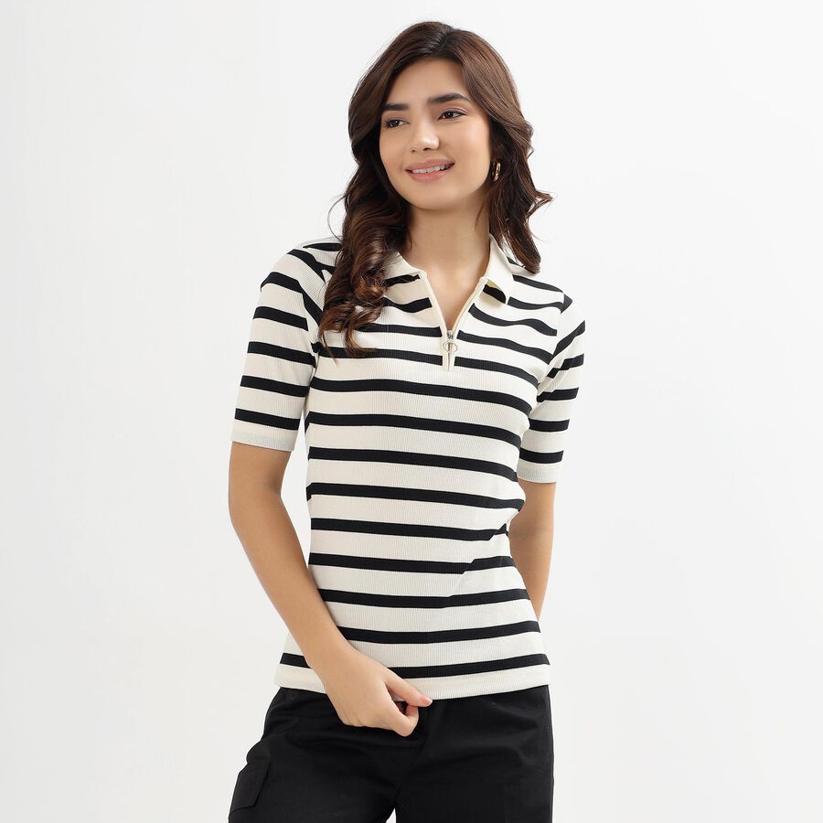 Polo Neck Striped Top