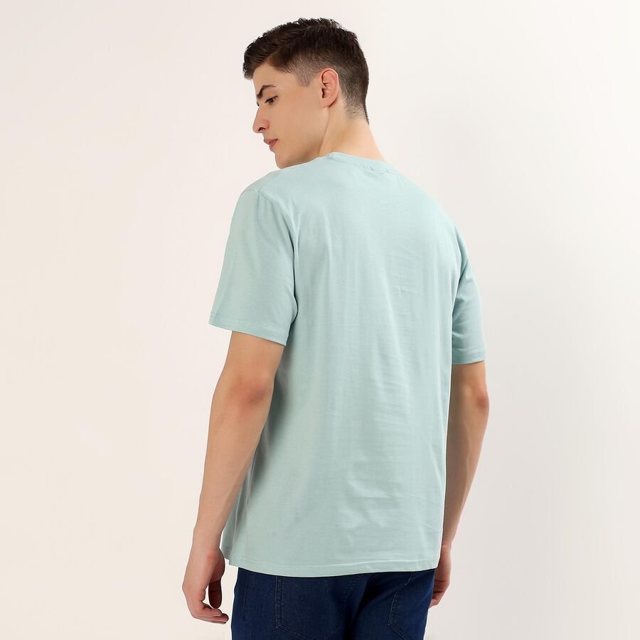 Men's Teal Cotton Round Neck Minimalist T-Shirt, Aqua, large
