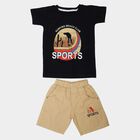 Boys Navy Blue Cotton Round Neck Graphic Print Baba Suit, नेवी ब्लू, small