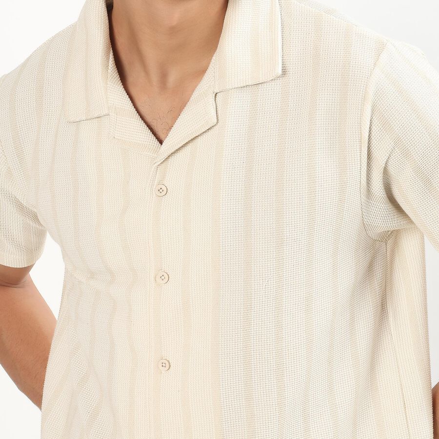 Men's Beige Slim Fit Printed Casual Shirt, Beige, large