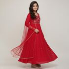 Girls Muted Sage Green Embroidered Kurta and Pants Fusion Set, Fuchsia, small image number null