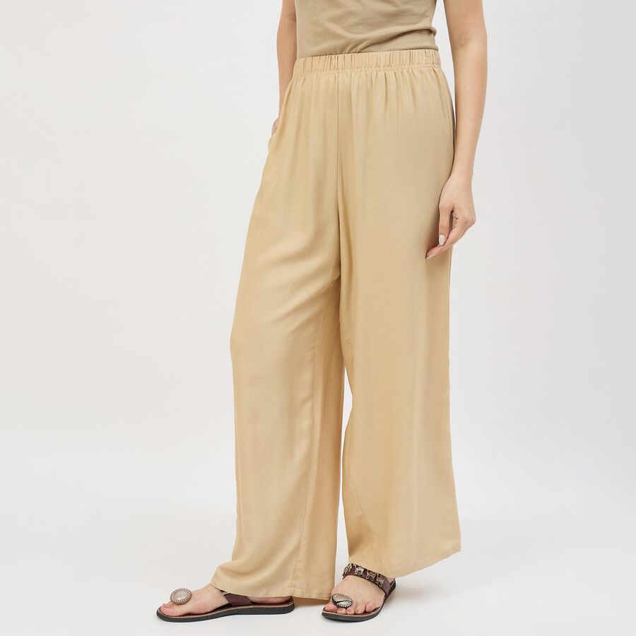 Women's Solid Regular Fit Minimalist Palazzos, गहरा पीला, large