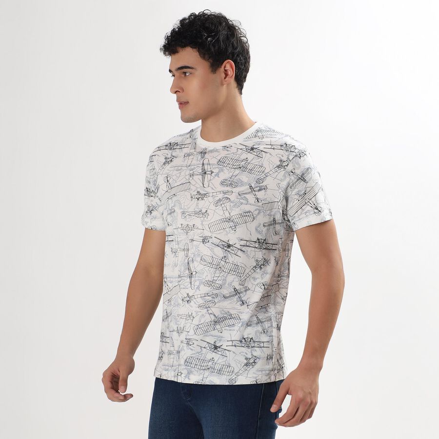 Men's 100% Cotton Round Neck Half Sleeves T-Shirt , White, large image number null