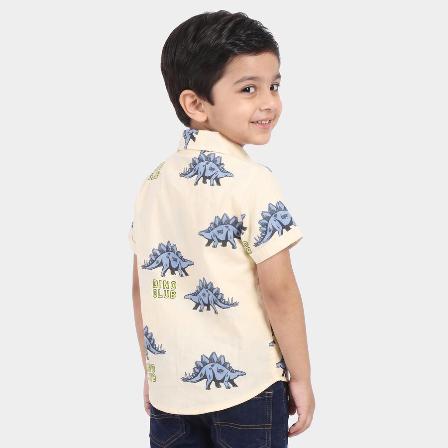 Boys Cream Cotton Collar Casual Shirt, Off White, large