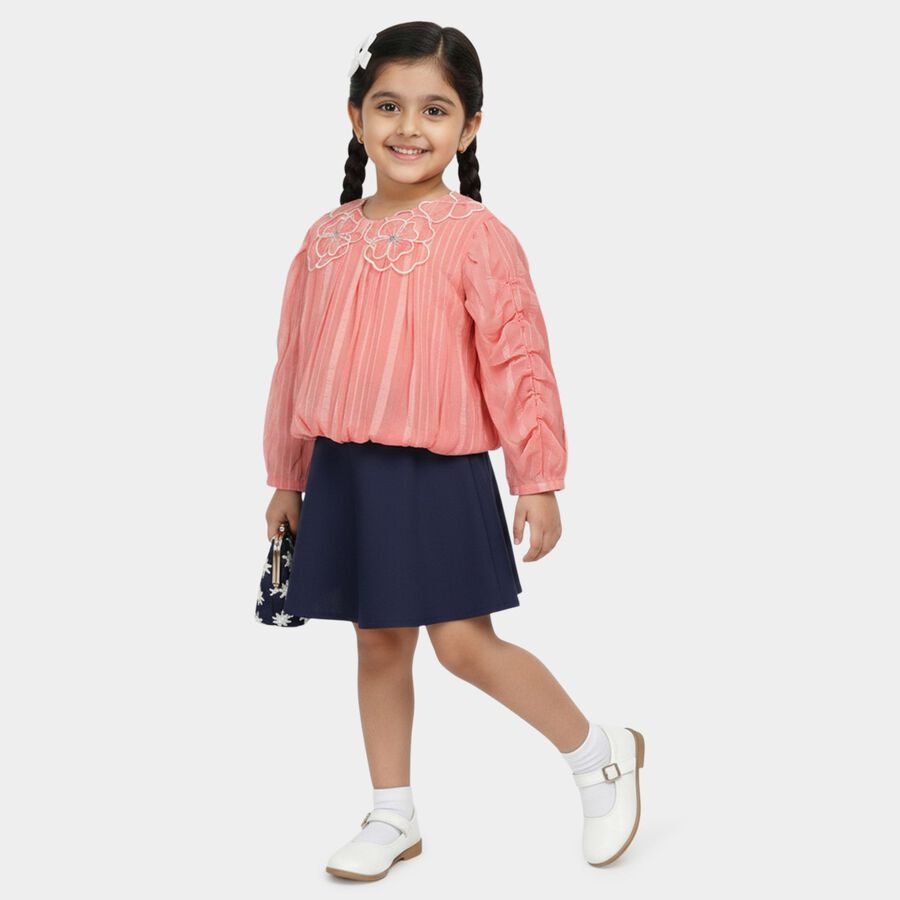 Girls' Pink Round Neck Romantic T-Shirt, हल्का गुलाबी, large
