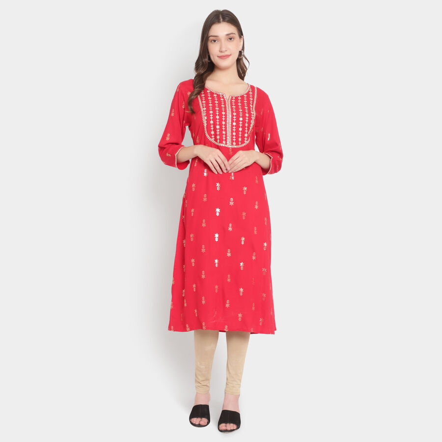 Printed 3/4Th Sleeves Kurta, Red, large image number null
