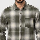 Men's Olive Green Cotton Long Sleeve Checked Casual Shirt, Olive, small