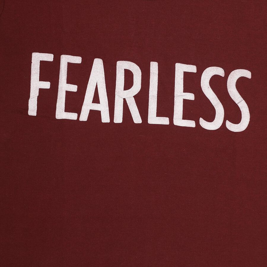 Girls' Deep Maroon Cotton Round Neck Casual T-Shirt, Wine, large image number null
